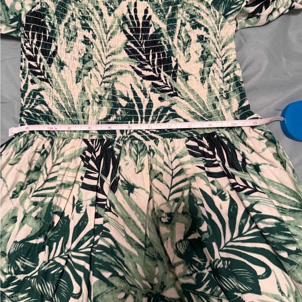 Tropical Green Leaf Print Maxi Dress summer palm tree vacation beach - Picture 5 of 6